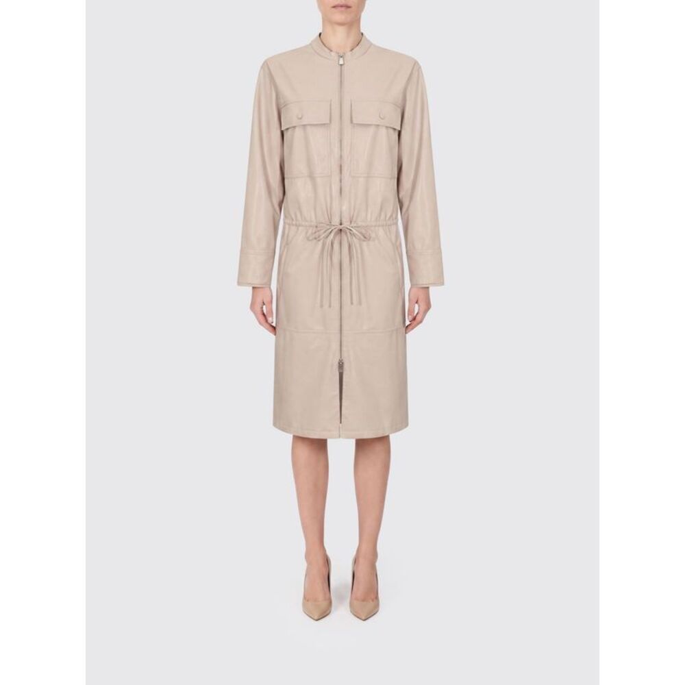 Pinko Women Pinko Faux Leather Midi Shirtdress With Zip And Drawstring Waist